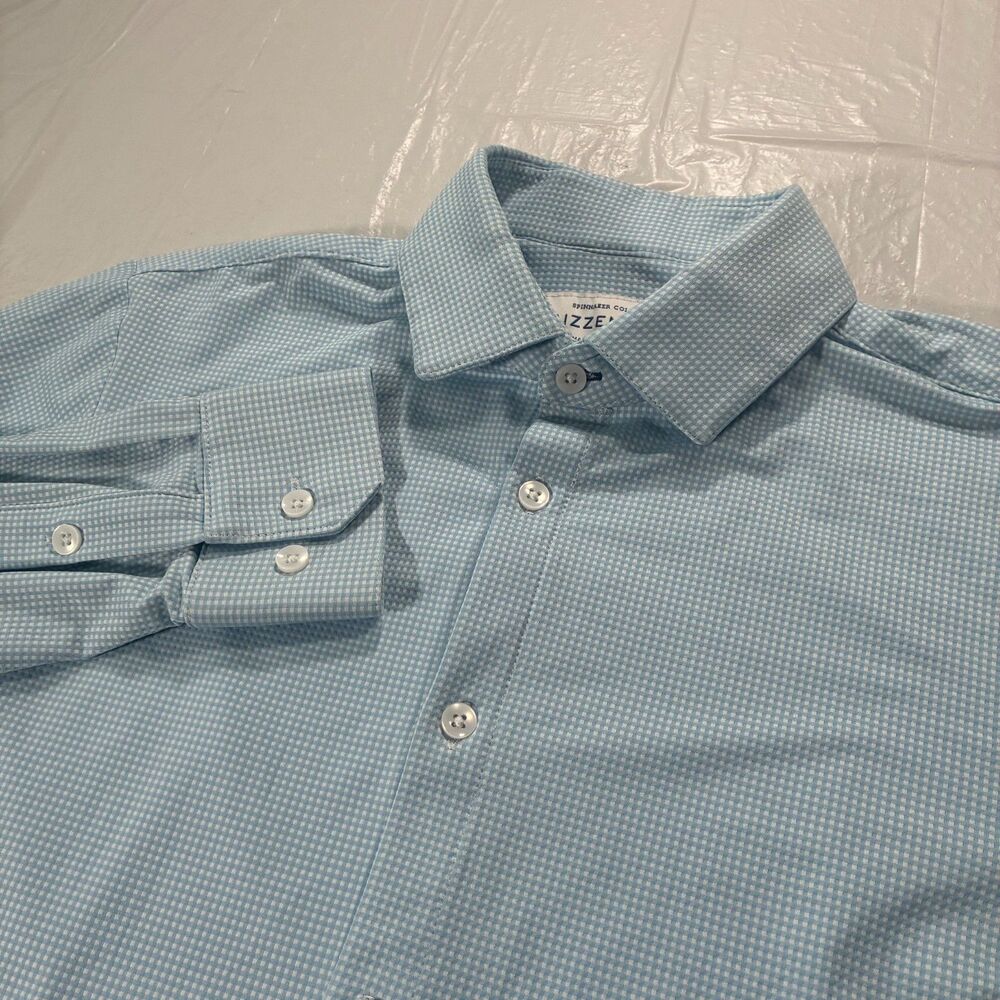 Mizzen+Main Shirt Mens Medium Trim Fit Blue Gingham Check Spinnaker Collection